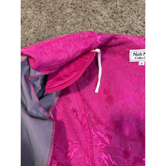 VINTAGE 80'S Barbie Pink Brocade Top Embroidered Beaded Puff Sleeve Sz 16 - Picture 8 of 11